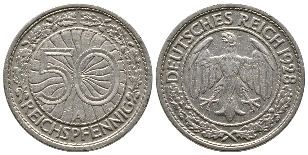 Германия 50 рейхспфеннигов 1928 A KM 49, J. 324 никель 4380-412