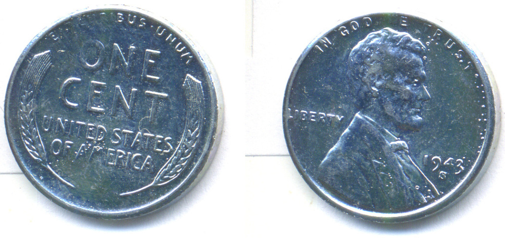 США 1 цент 1943 S (Сан-Франциско), Авраам Линкольн KM 132a сталь плакированная цинком 4392-731