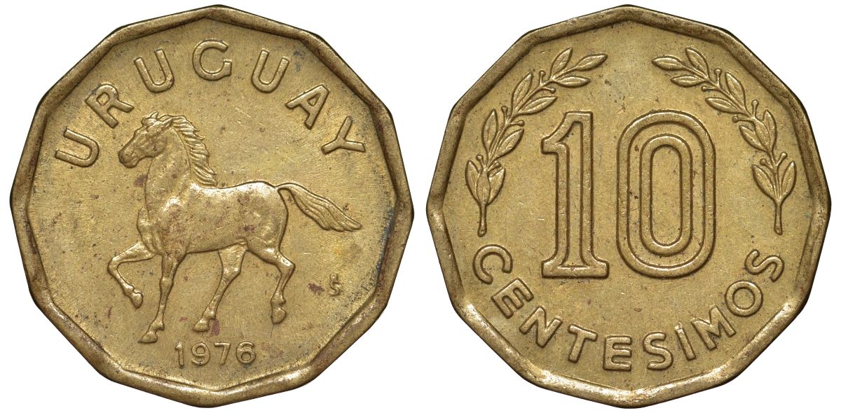 Уругвай 10 сентесимо 1976 KM 66 алюминиевая бронза 4164-735