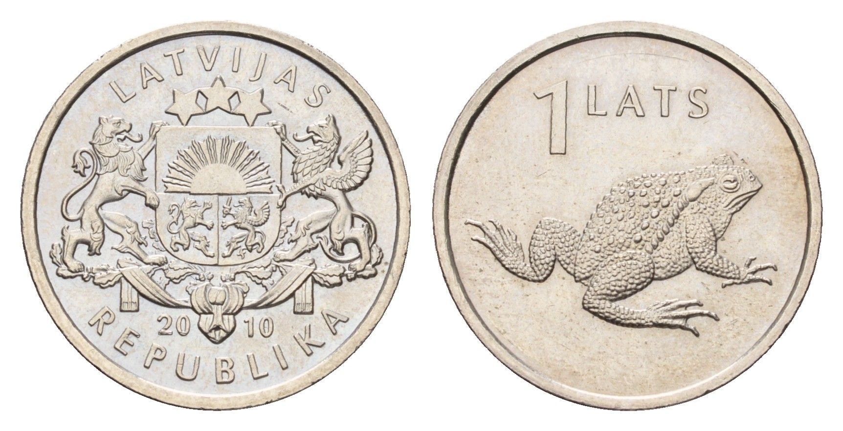 Латвия 1 лат 2010 Лягушка KM 108 медно-никель UNC 4679-352
