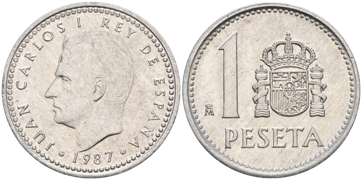 Испания 1 песета 1987 M, Хуан Карлос I (1975-2014) KM 821 алюминий 4402-617