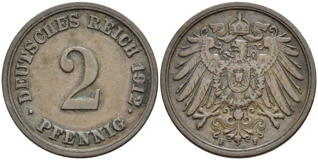 Германия 2 пфеннига 1912 F KM 16, J. 11, Weege 4медь 4546-723