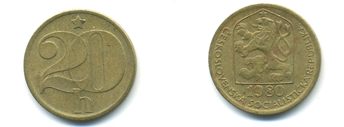 ЧЕХОСЛОВАКИЯ 20 ГЕЛЛЕРОВ 1981 KM 74 латунь 89-1821