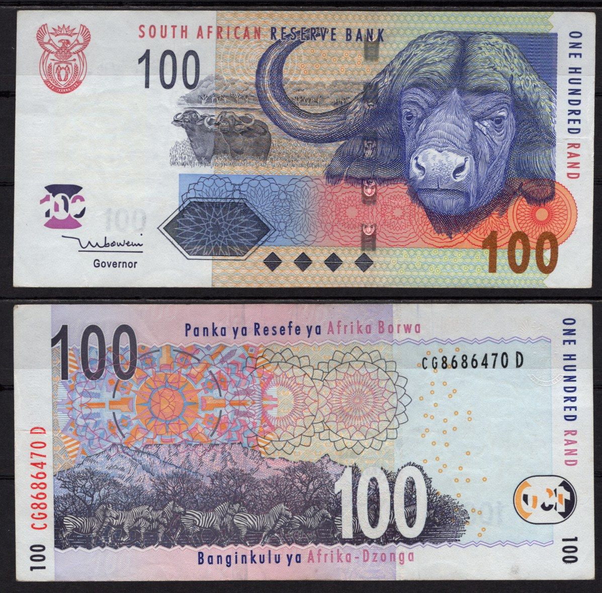 ЮАР 100 рандов ND (2005) Африканские буйволы, зебры Pick 131 a бумага 8518-2-1-2