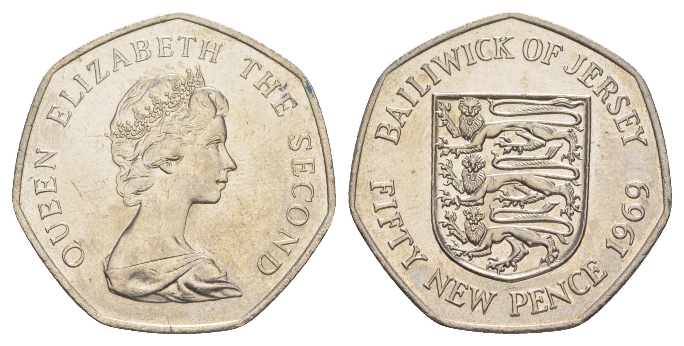 Джерси 50 пенсов 1969 герб, Елизавета II (1952-2022) KM 34 медно-никель UNC 91-122