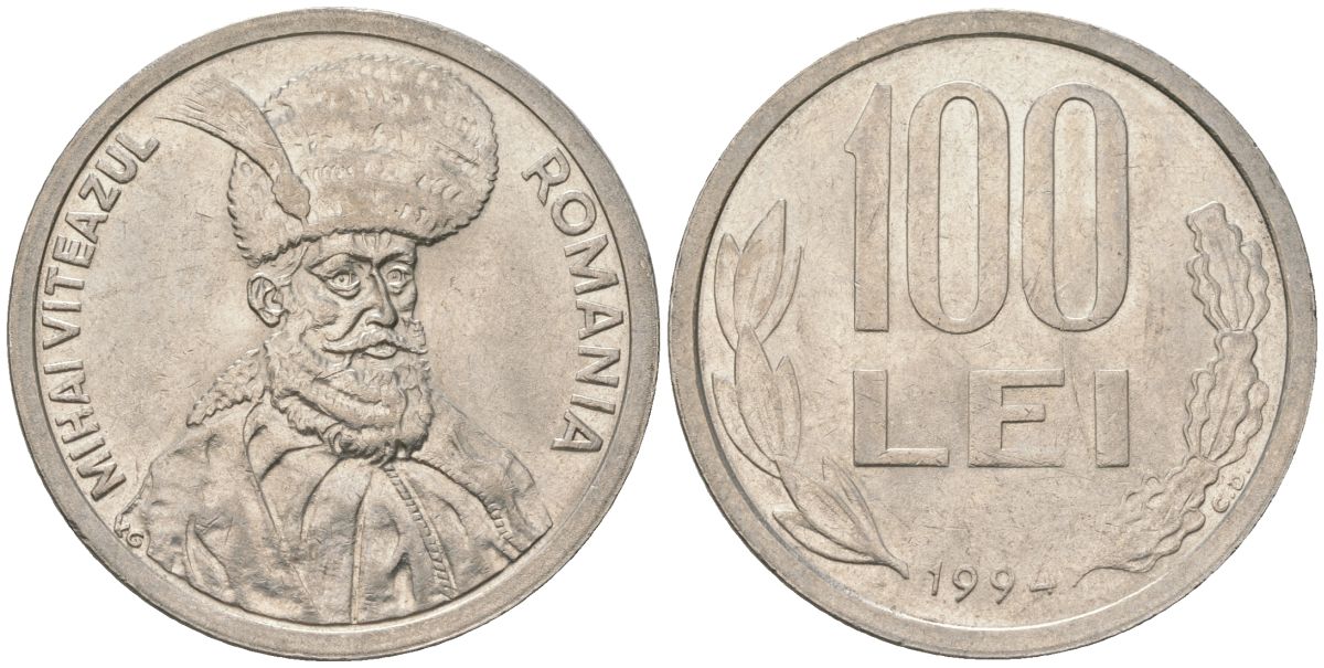 Румыния 100 леев (лей) 1994 Михай Храбрый (1558-1601) KM 111 сталь плакированная никелем 4584-355