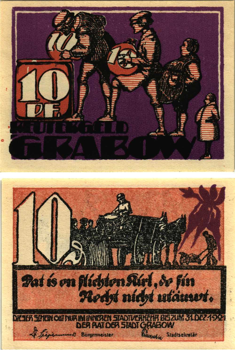 ГРАБОВ 10 ПФЕННИГОВ 1922 НОТГЕЛЬД, 1922 - 31 ДЕКАБРЯ 1922, ЗЕМЛЯ МЕКЛЕНБУРГ-ПЕРЕДНЯЯ ПОМЕРАНИЯ Grabowski 460.1 бумага 8608-9-3-1