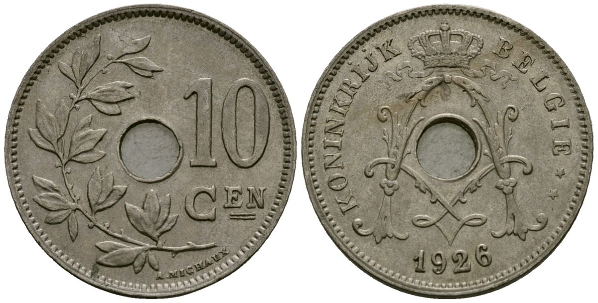 Бельгия 10 сантимов 1926 Belgie KM 86 медно-никель 3336-1141