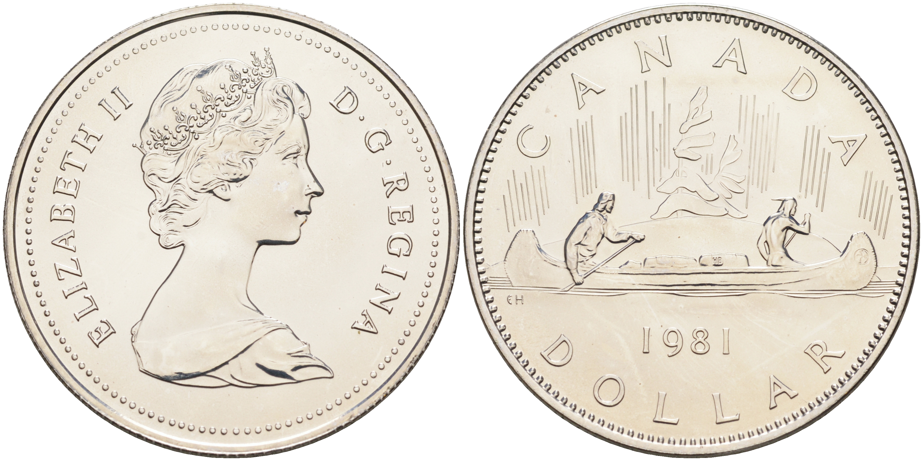Канада 1 доллар 1981 Елизавета II (1952-2022), каноэ KM 120.1 никель  UNC  4578-323