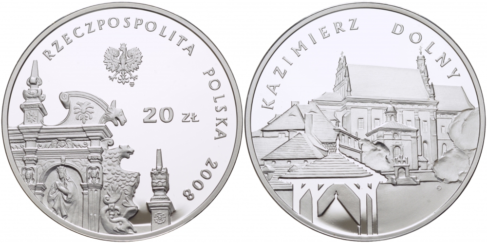 Польша 20 злотых 2008 серия города Польши, Казимеж-Дольны KM 642 серебро PROOF 1077-8-34