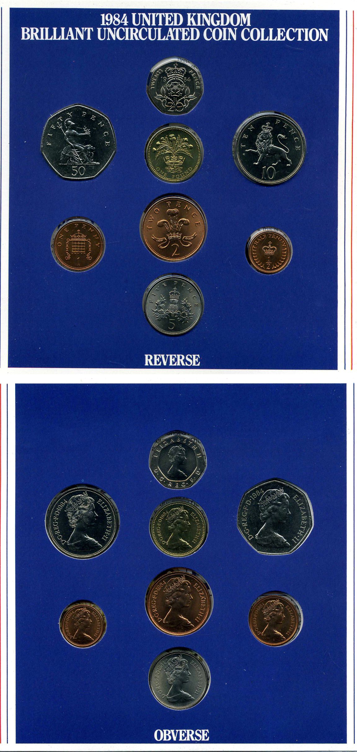 Великобритания официальный набор монетного двора из 8 монет (1/2, 1, 2, 5, 10, 20 и 50 пенсов; 1 фунт) 1984  KM MS105 (926, 927, 928, 929, 930, 931, 932 и 933) бронза, никель латунь и медно-никель BU 4-5-2-02