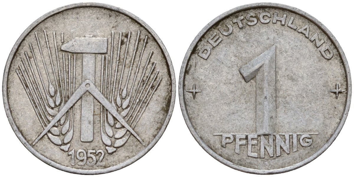 ГДР 1 пфенниг 1952 A KM 5 алюминий 192-1125
