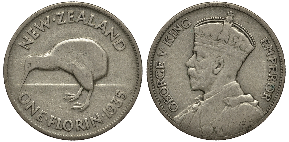 Новая Зеландия 1 флорин 1935 Георг V (1910-1936), Киви KM 4 серебро 272-1331