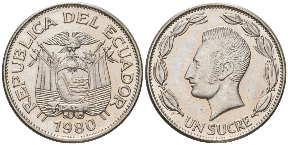 Эквадор 1 сукре 1980 KM 78b сталь плакированная никелем aUNC 4511-725