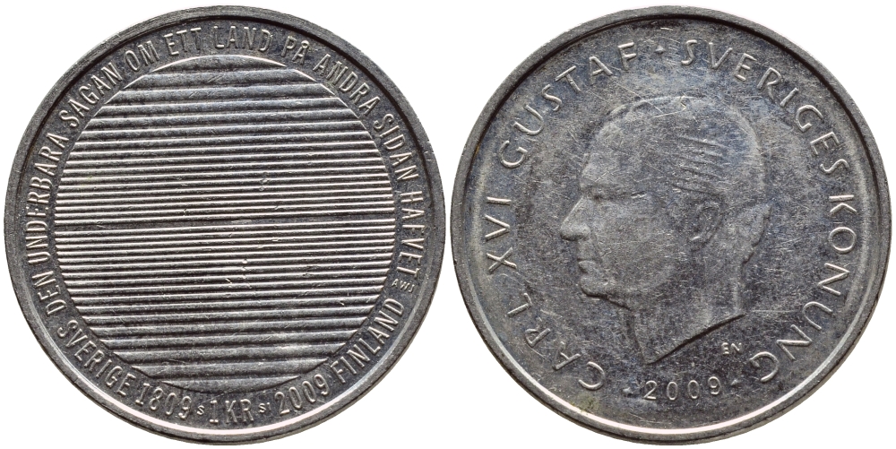 Швеция 1 крона 2009 Карл XVI Густав (1973- ) KM 894 медно-никель 84-856