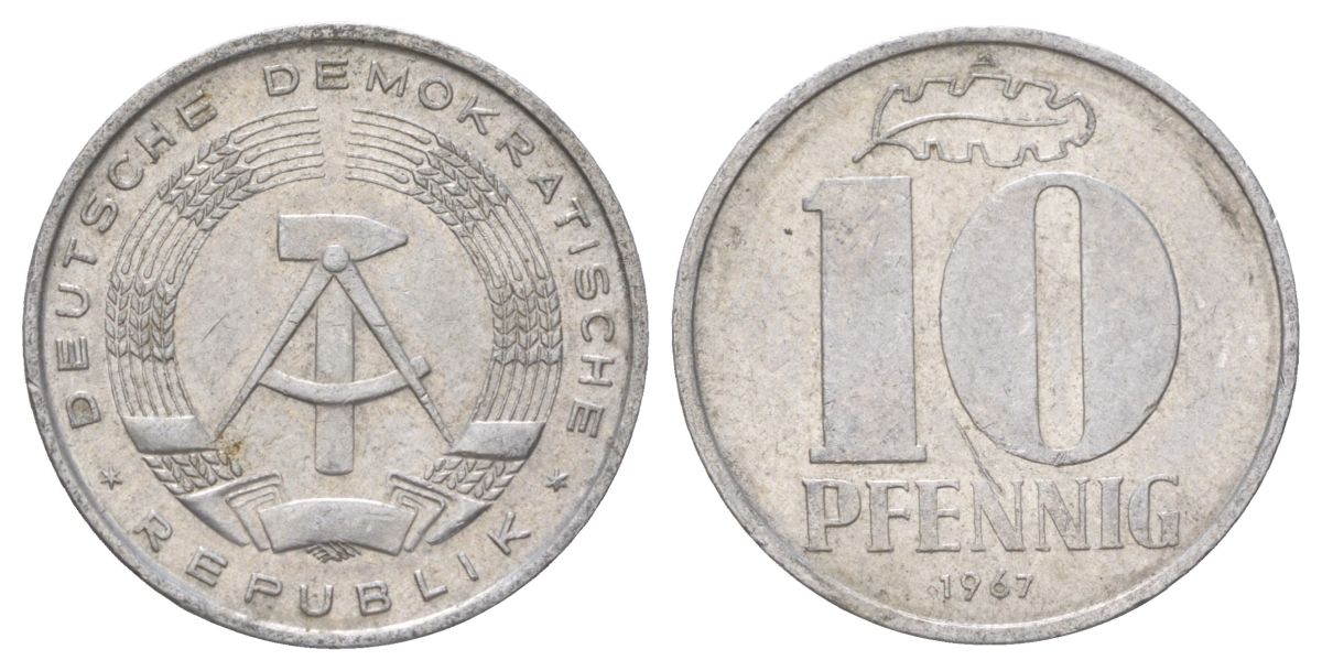 ГДР 10 пфеннигов 1967 A KM 10 алюминий 4627-938