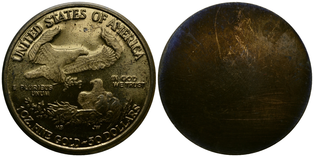 США 50 долларов 1986 односторонний оттиск латунь UNC 1527-1231