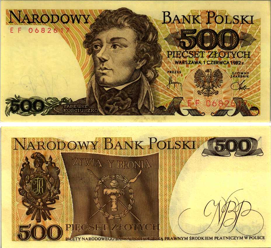 Польша 500 злотых 1982 Тадеуш Костюшко Pick 145 d бумага UNC (пресс) 8607-78-1