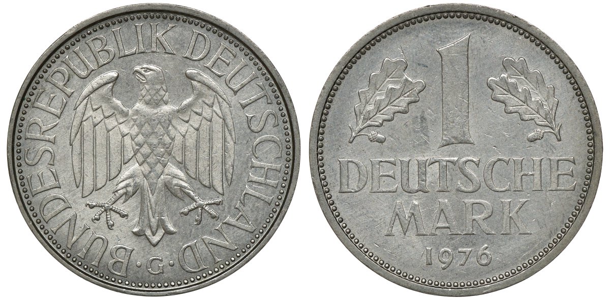 ФРГ 1 МАРКА 1976 G J 385, KM 110 медно-никель aUNC 72-852