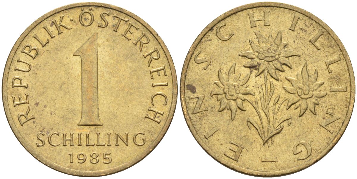 Австрия 1 шиллинг 1985 KM 2886 алюминиевая бронза 4592-1025