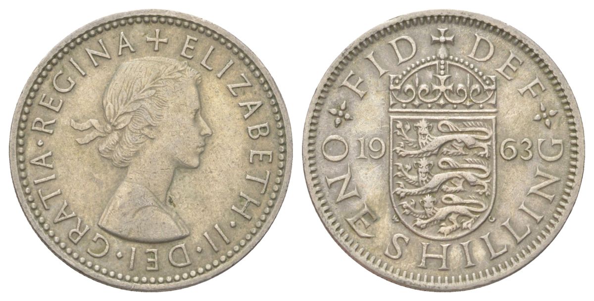 Великобритания 1 шиллинг 1963 Елизавета II (1952-2022), Английский герб KM 904, Spink 4147 медно-никель 4624-447
