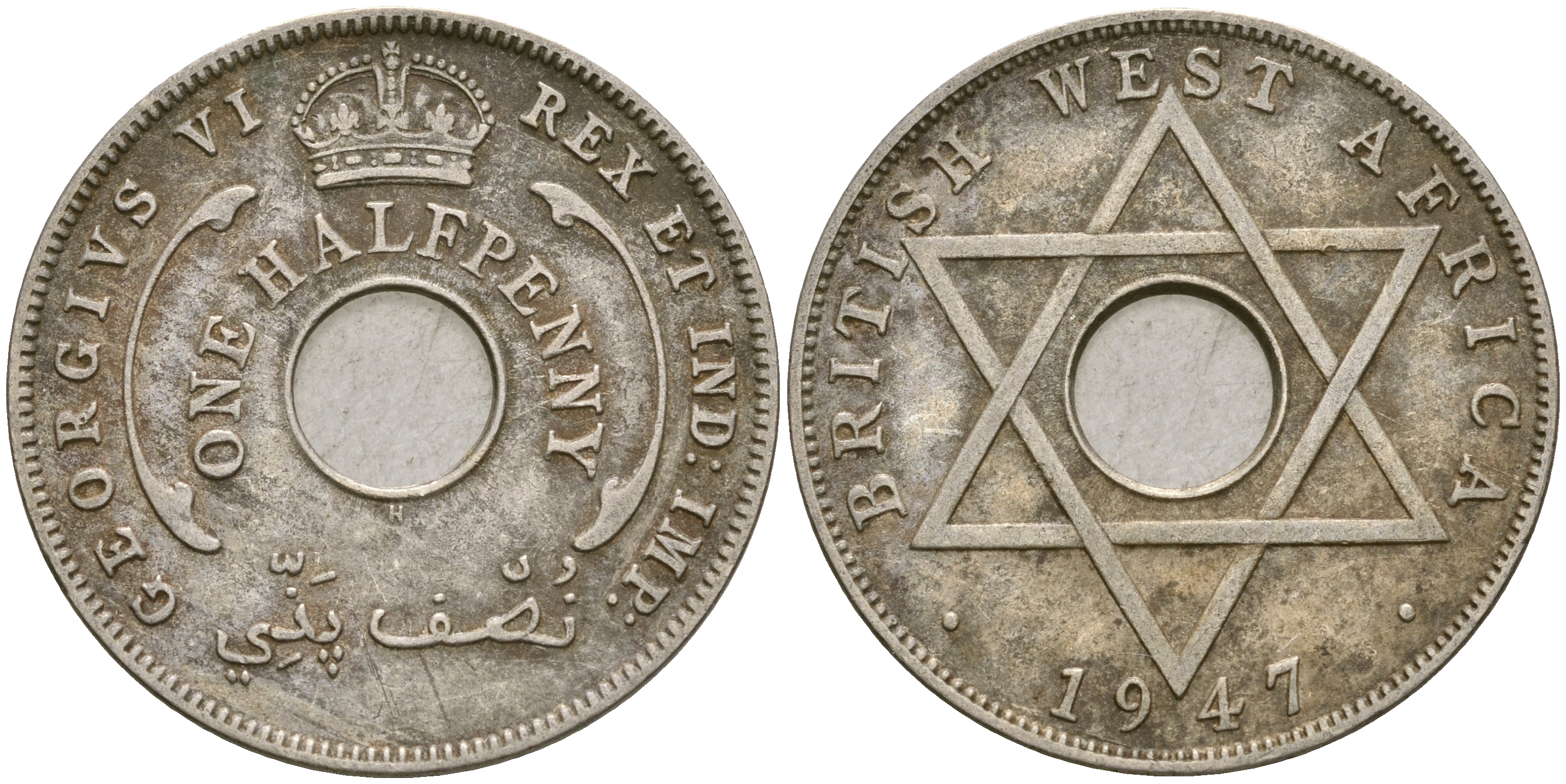 Британская Западная Африка 1/2 пенни 1947 H, Георг VI KM 18 медно-никель 25-1024