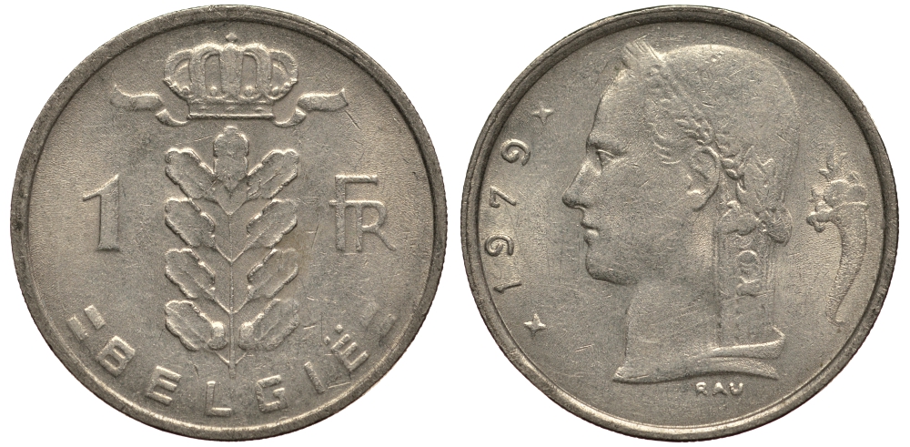 БЕЛЬГИЯ 1 ФРАНК 1979 BELGIE KM 143.1 медно-никель 4182-227