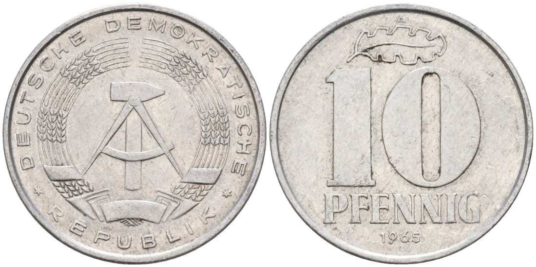 ГДР 10 пфеннигов 1965 А KM 10 алюминий 4571-646