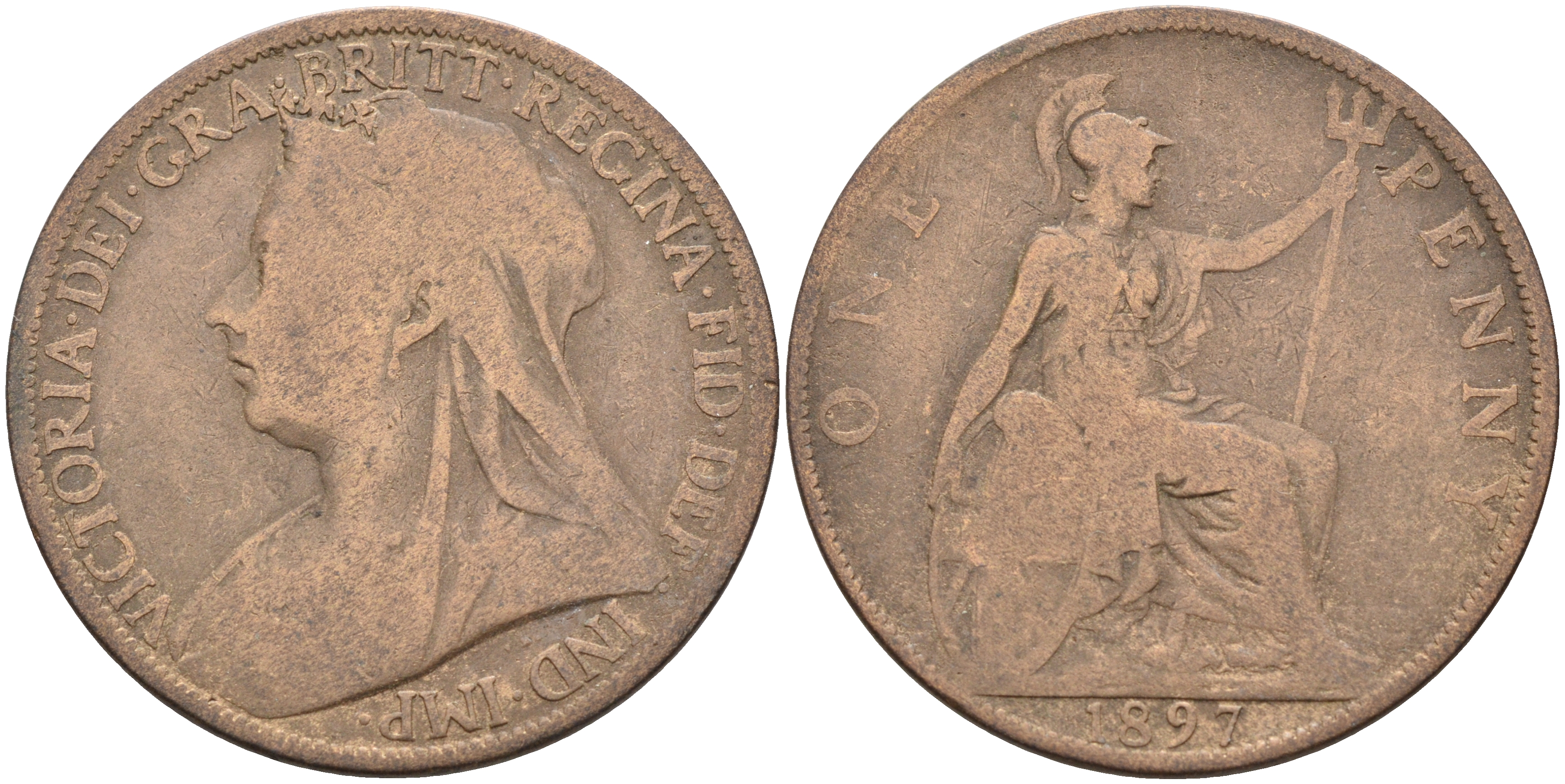 Великобритания 1 пенни 1897 Виктория (1837-1901) KM 790, Spink 3961 бронза 4367-111