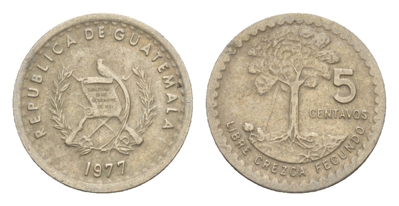 Гватемала 5 сентаво 1976 редкий год KM 270 медно-никель 4649-923