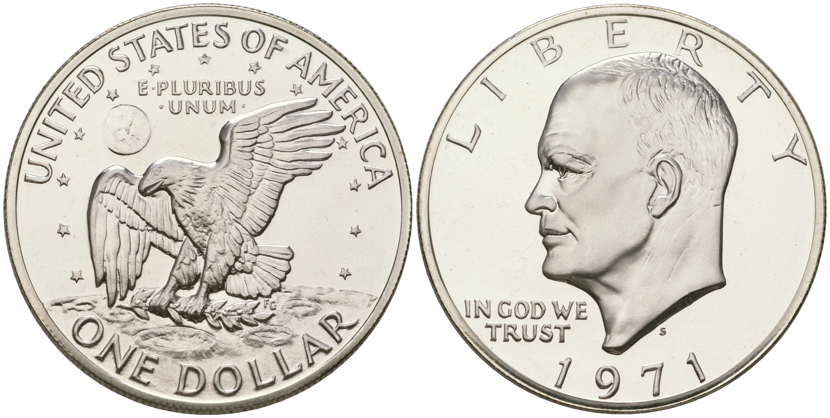 США 1 доллар 1971 S, Президент Эйзенхауэр, лунный орел KM 203a серебро  PROOF 1095-7-31