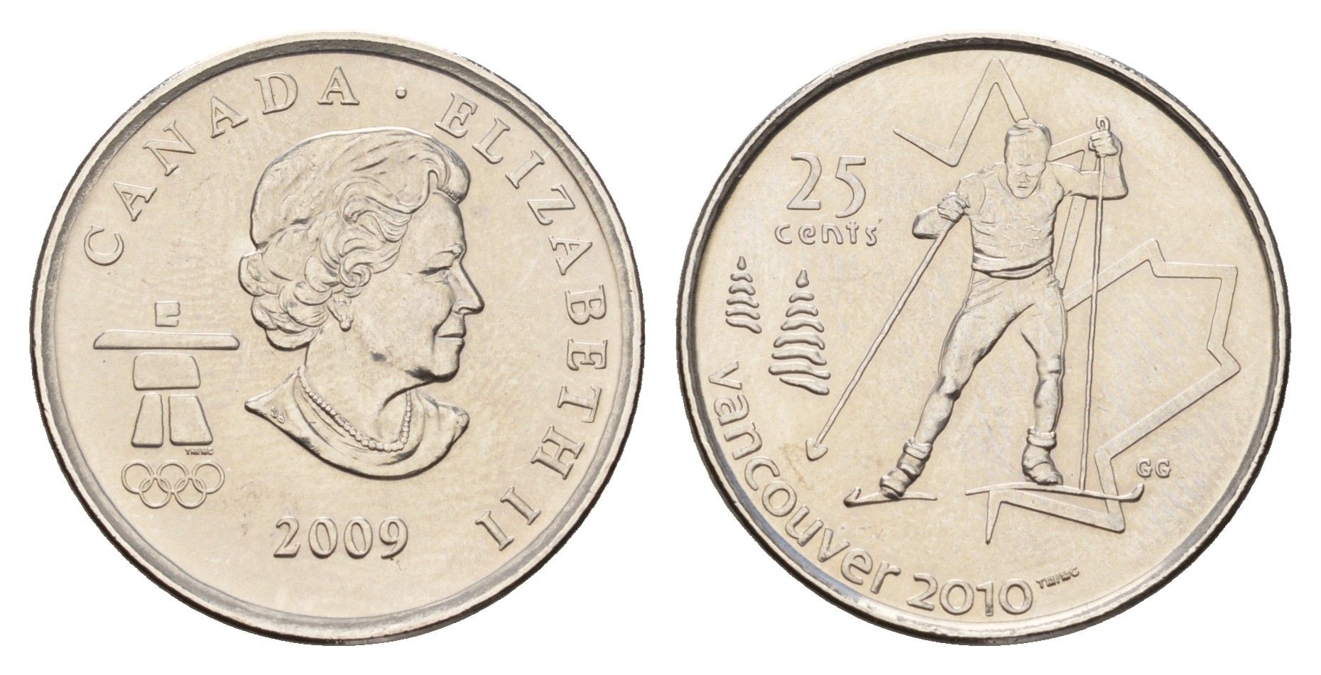 Канада 25 центов 2009 XXI зимние Олимпийские Игры, Ванкувер 2010 - Лыжные гонки KM 840 сталь плакированная никелем UNC 4678-1211