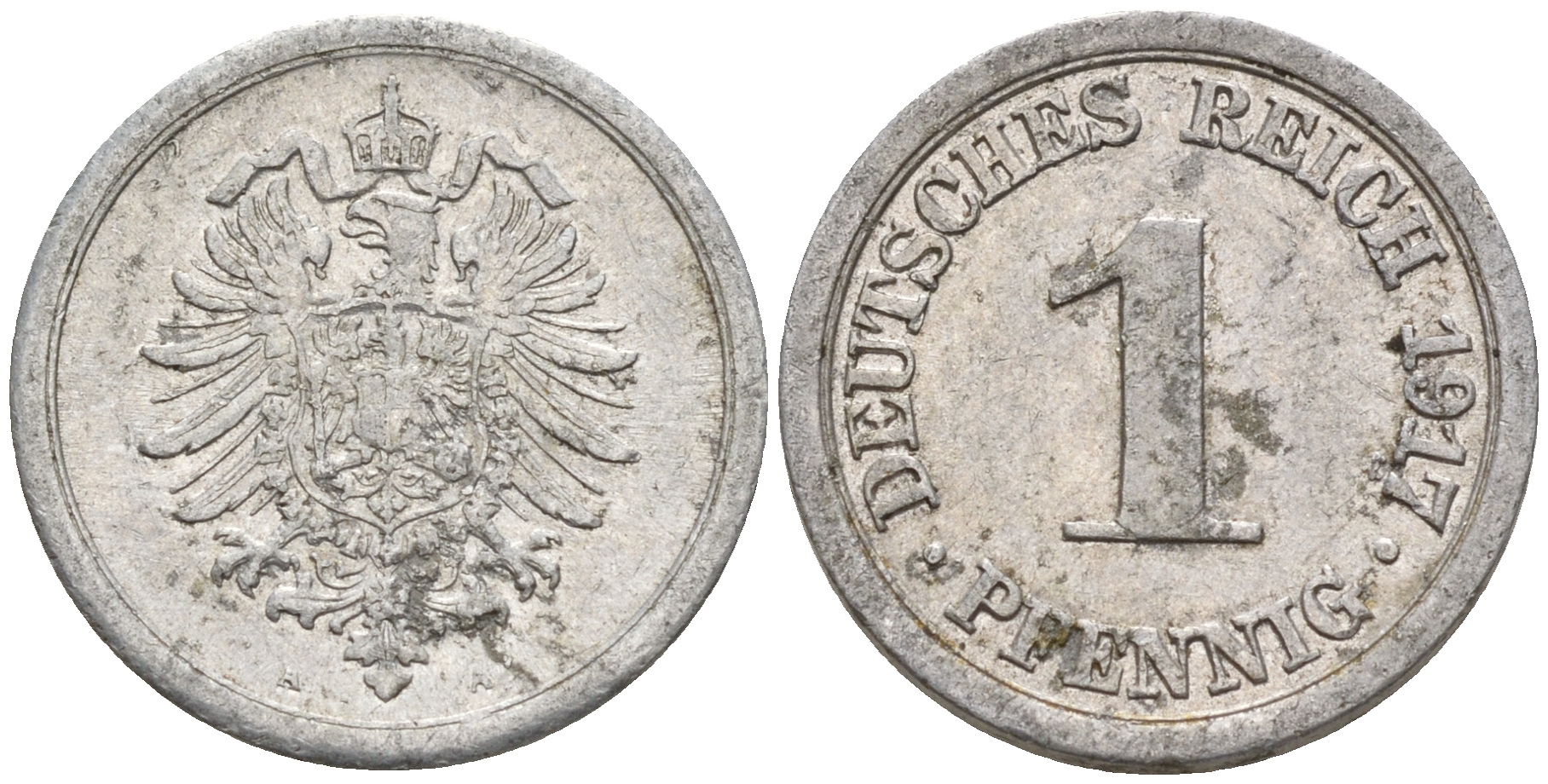 Германия 1 пфенниг 1917 A KM 24, J. 300, Weege 2 алюминий    4596-248