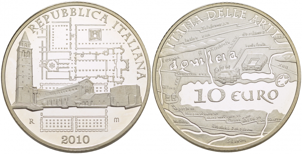 Италия 10 евро 2010 Аквилея, в стране венетов KM 334 серебро PROOF 11-168-13
