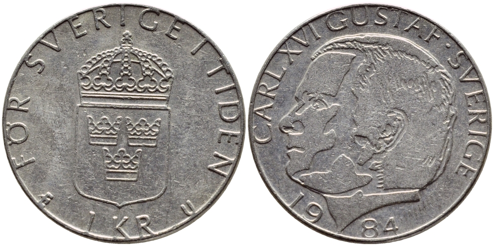 Швеция 1 крона 1984 Карл XVI Густав (1973- ) KM 852a медно-никель 4397-1145