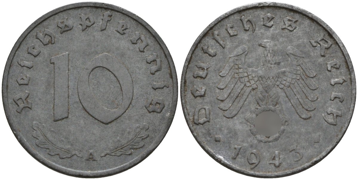 Германия 10 рейхспфеннигов 1943 A KM 101, J.371 цинк 4151-218
