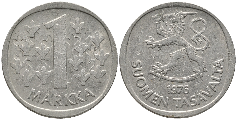 ФИНЛЯНДИЯ 1 МАРКА 1976 KM 49а медно-никель 34-1052