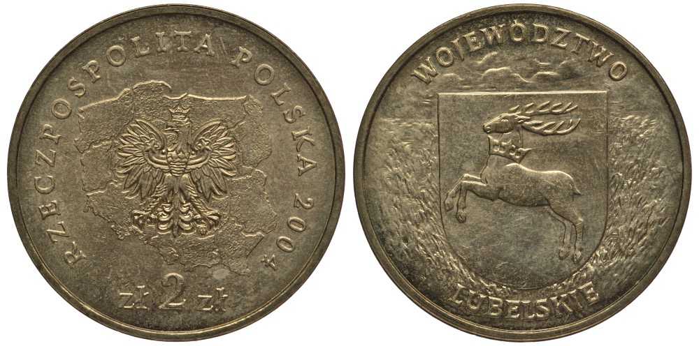 Польша 2 злотых 2004 MW, серия польские воеводства, Люблинское воеводство KM 514 нордик 114-125