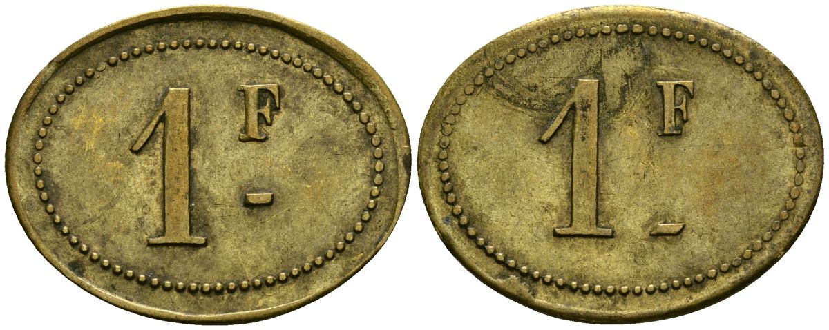 Франция 1 франк XIX-XX век ресторанный жетон латунь 4166-646
