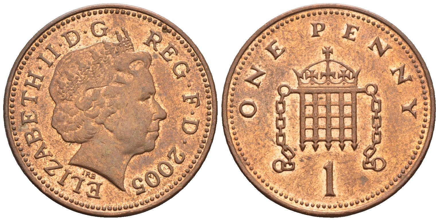 Великобритания 1 пенни 2005 Елизавета II (1952-2022) KM 986, Spink 4710 (B5) сталь плакированная медью 4609-622
