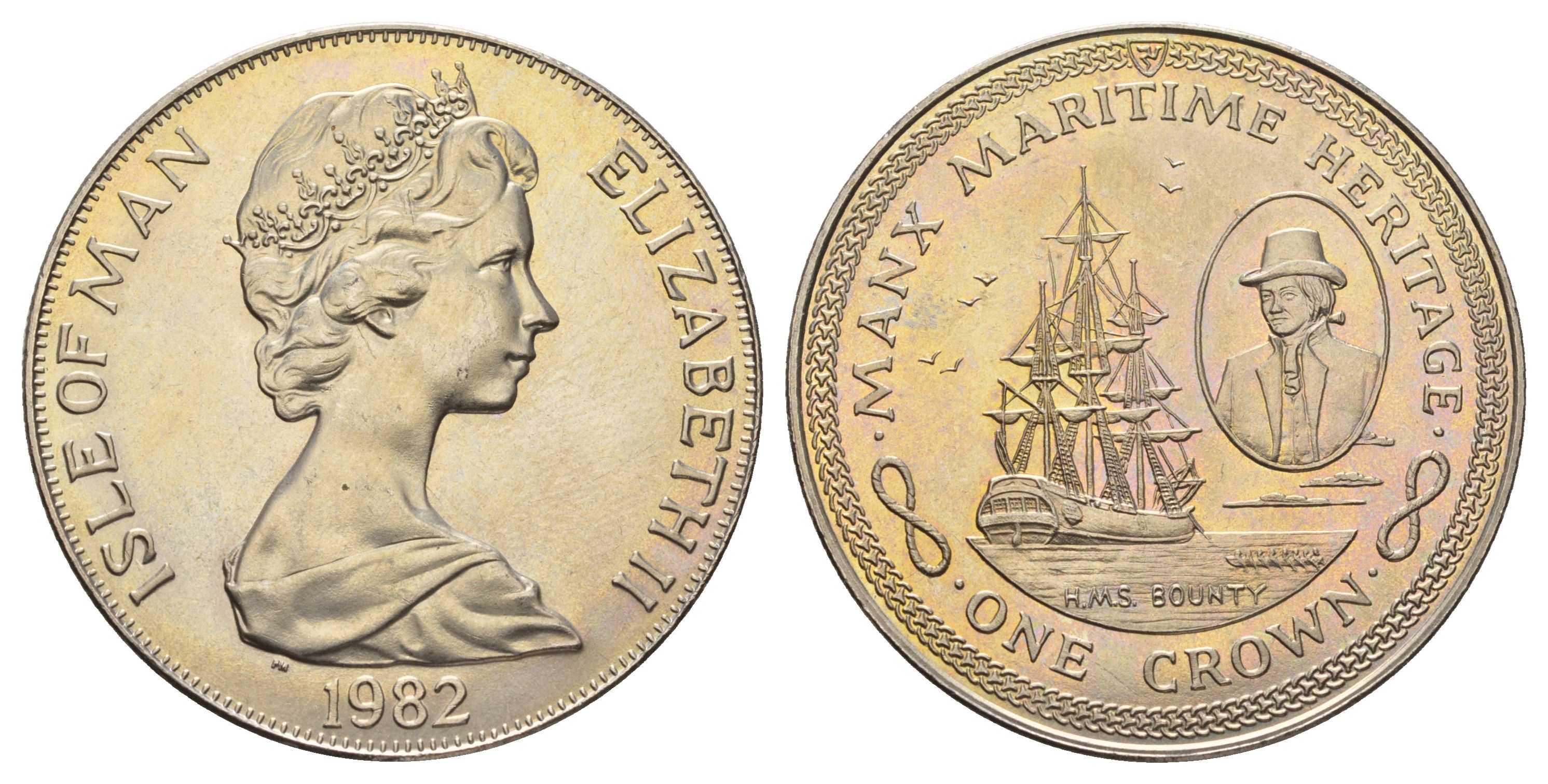 Остров Мэн 1 крона 1982 Морское наследие - HMS Bounty KM 97 медно-никель BU 4558-112