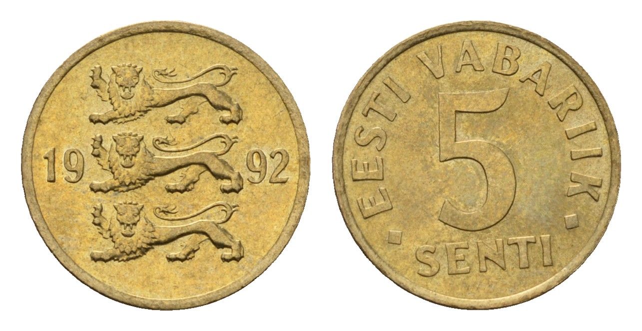 Эстония 5 сентов 1992 KM 21 латунь UNC 4694-1262