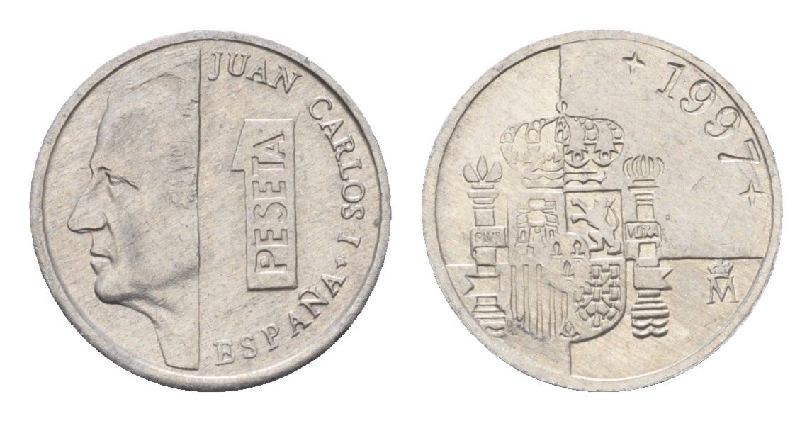 Испания 1 песета 1997 M, Хуан Карлос I (1975-2014) KM 832 алюминий 4684-1068