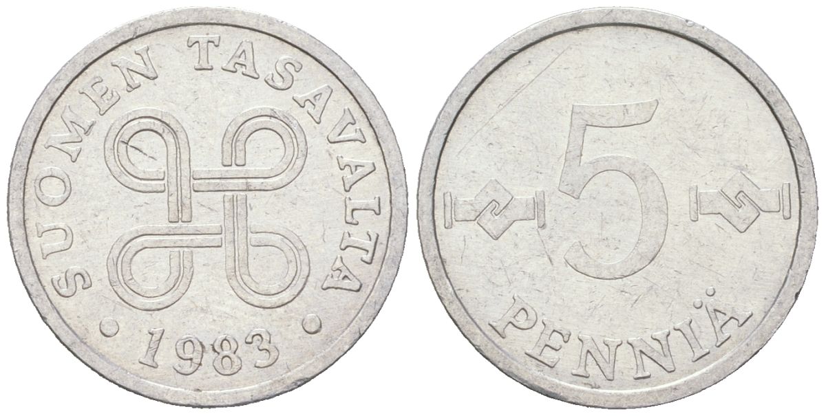 Финляндия 5 пенни 1983 KM 45a алюминий 218-1051