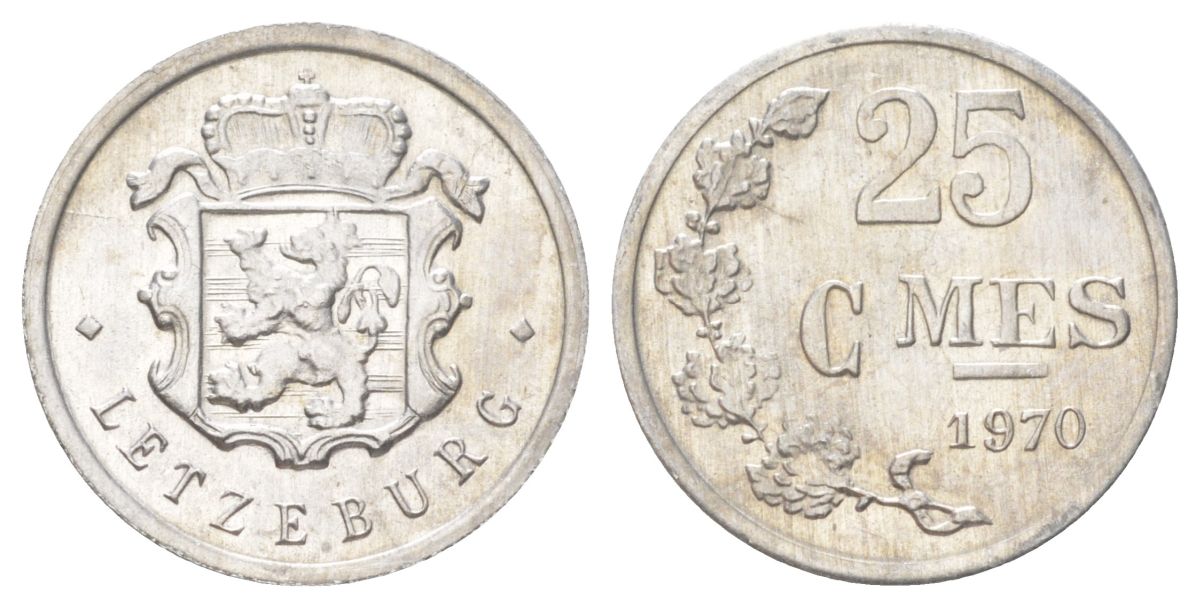 Люксембург 25 сантимов 1970 Герцог Жан (1964-1999) KM 45a.1 алюминий UNC 4627-958