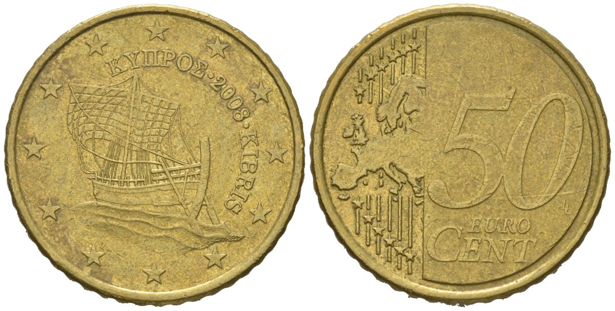 Кипр 50 евроцентов 2008 KM 83 нордик 4538-612