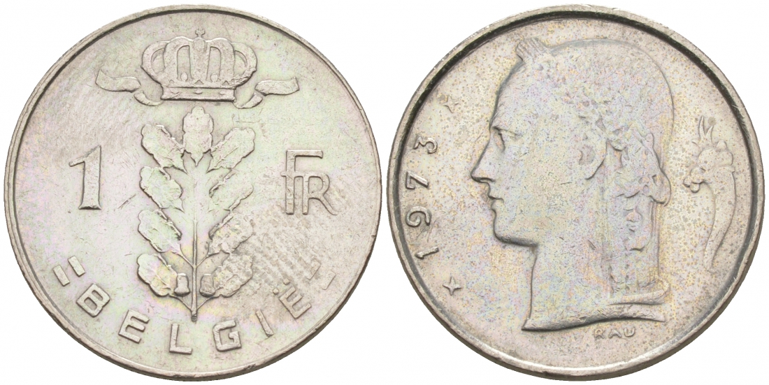 БЕЛЬГИЯ 1 ФРАНК 1973 BELGIE KM 143.1 медно-никель 68-531