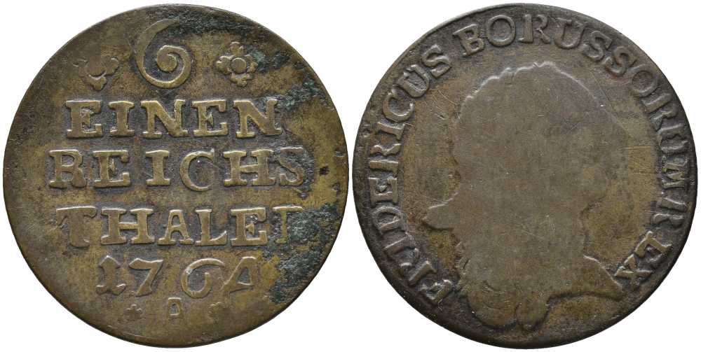 ПРУССИЯ 1/6 ТАЛЕРА 1764 А, ФРИДРИХ II (1740-1786) KM 269 серебро 4398-246