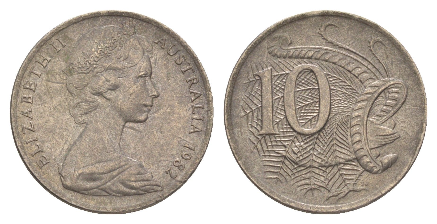 Австралия 10 центов 1982 Елизавета II (1952-2022), птица лирахвост KM 65 медно-никель 4364-1757