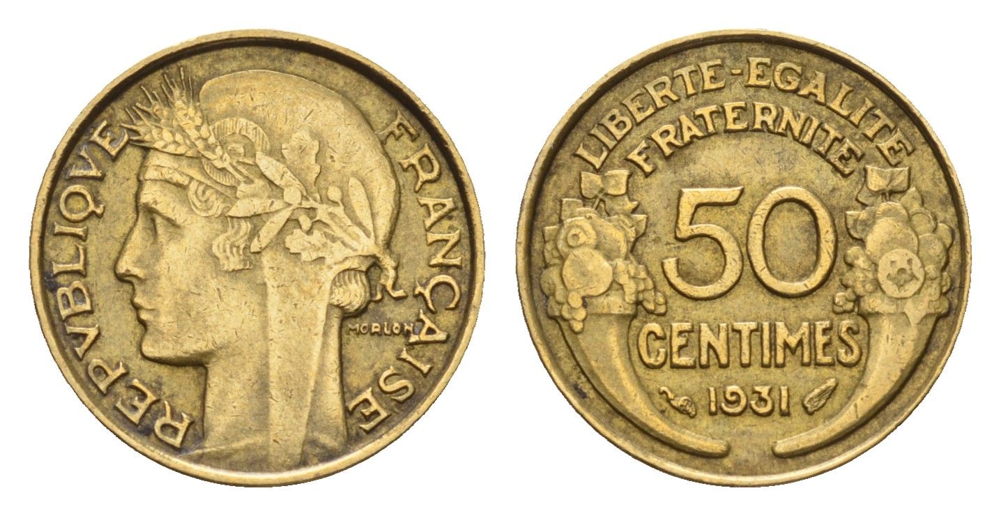 Франция 50 сантимов 1931 KM 894 алюминиевая бронза 4674-1046